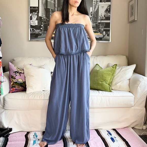 Aerie dusty blue strapless flowy jumpsuit - Picture 2 of 16